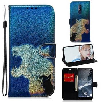 Cat and Leopard Laser Shining Leather Wallet Phone Case for Nokia 5.1