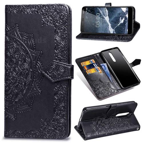 Embossing Imprint Mandala Flower Leather Wallet Case for Nokia 5.1 - Black