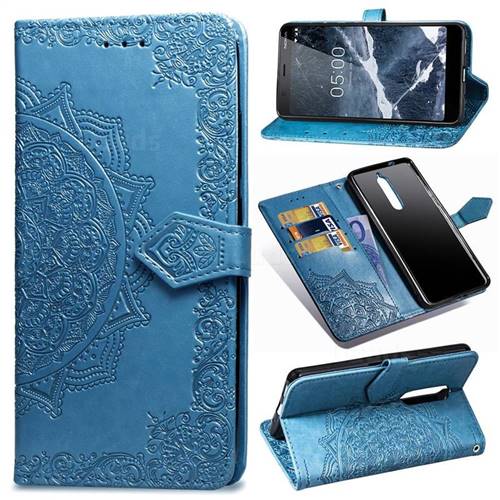 Embossing Imprint Mandala Flower Leather Wallet Case for Nokia 5.1 - Blue