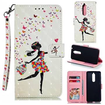 Flower Girl 3D Painted Leather Phone Wallet Case for Nokia 5.1
