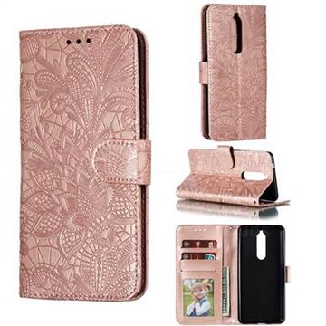Intricate Embossing Lace Jasmine Flower Leather Wallet Case for Nokia 5.1 - Rose Gold