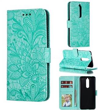 Intricate Embossing Lace Jasmine Flower Leather Wallet Case for Nokia 5.1 - Green