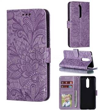 Intricate Embossing Lace Jasmine Flower Leather Wallet Case for Nokia 5.1 - Purple