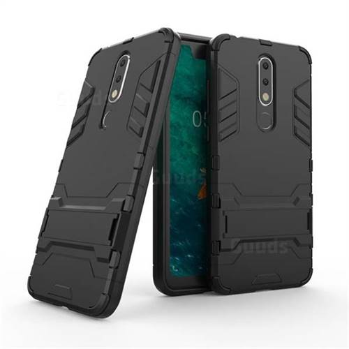 Armor Premium Tactical Grip Kickstand Shockproof Dual Layer Rugged Hard Cover for Nokia 5.1 Plus (Nokia X5) - Black
