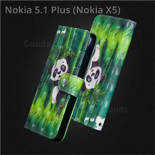 Climbing Bamboo Panda 3D Painted Leather Wallet Case for Nokia 5.1 Plus (Nokia X5)
