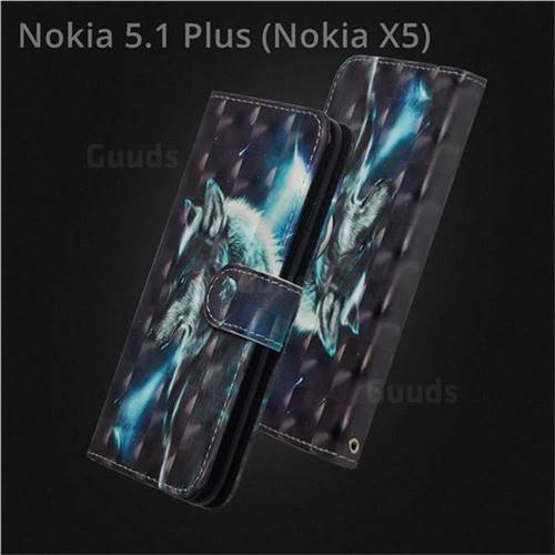 Snow Wolf 3D Painted Leather Wallet Case for Nokia 5.1 Plus (Nokia X5)