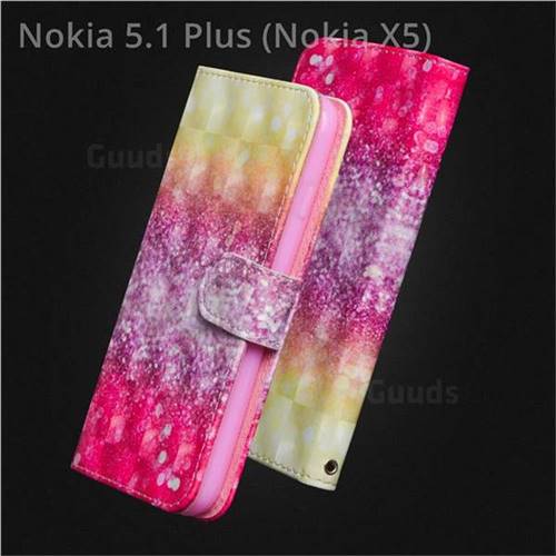 Gradient Rainbow 3D Painted Leather Wallet Case for Nokia 5.1 Plus (Nokia X5)