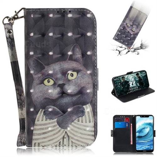 Cat Embrace 3D Painted Leather Wallet Phone Case for Nokia 5.1 Plus (Nokia X5)