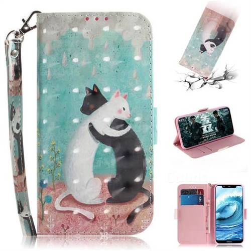 Black and White Cat 3D Painted Leather Wallet Phone Case for Nokia 5.1 Plus (Nokia X5)