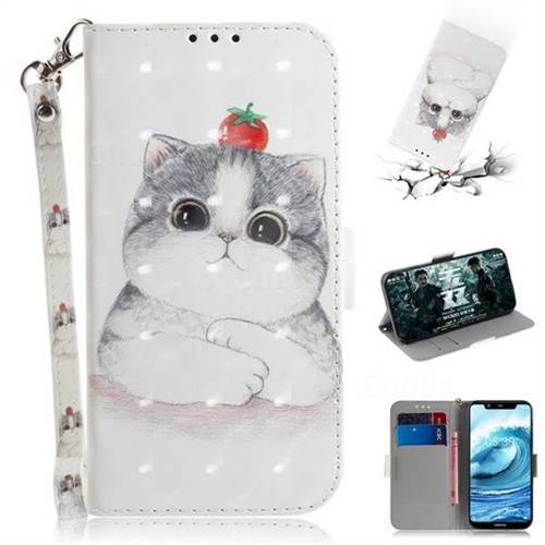 Cute Tomato Cat 3D Painted Leather Wallet Phone Case for Nokia 5.1 Plus (Nokia X5)