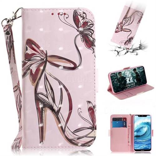Butterfly High Heels 3D Painted Leather Wallet Phone Case for Nokia 5.1 Plus (Nokia X5)