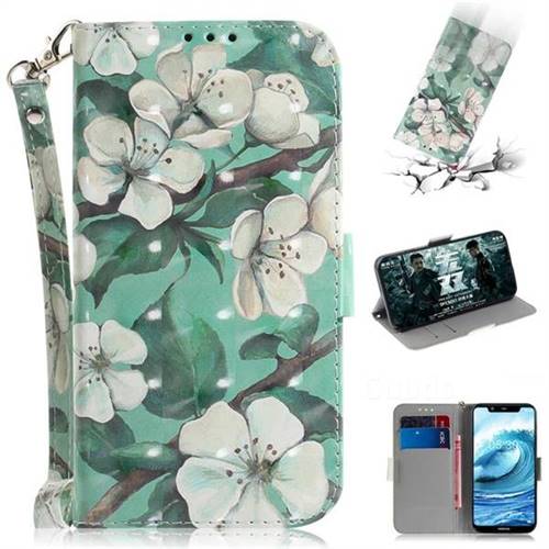 Watercolor Flower 3D Painted Leather Wallet Phone Case for Nokia 5.1 Plus (Nokia X5)