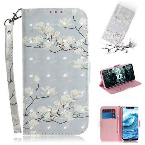 Magnolia Flower 3D Painted Leather Wallet Phone Case for Nokia 5.1 Plus (Nokia X5)