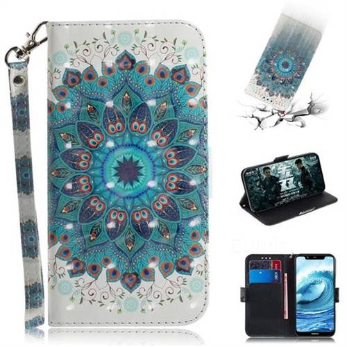 Peacock Mandala 3D Painted Leather Wallet Phone Case for Nokia 5.1 Plus (Nokia X5)