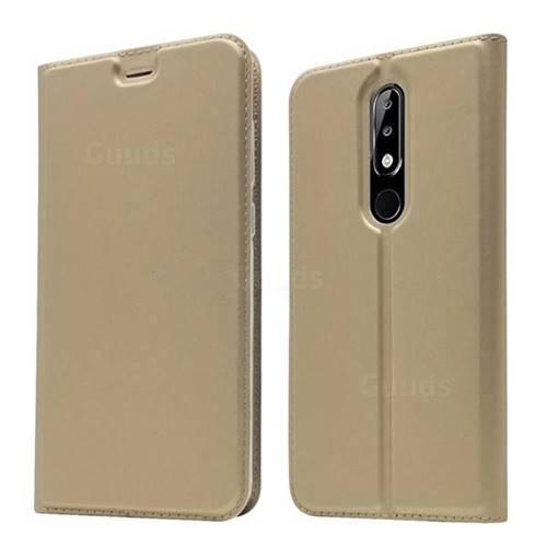 Ultra Slim Card Magnetic Automatic Suction Leather Wallet Case for Nokia 5.1 Plus (Nokia X5) - Champagne