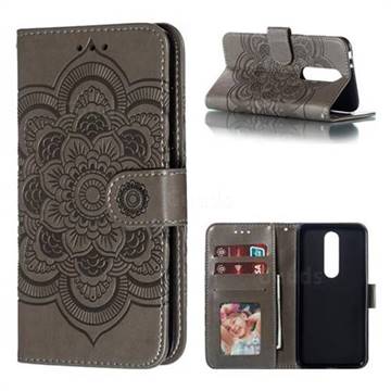 Intricate Embossing Datura Solar Leather Wallet Case for Nokia 5.1 Plus (Nokia X5) - Gray