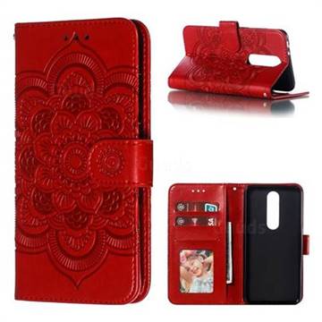 Intricate Embossing Datura Solar Leather Wallet Case for Nokia 5.1 Plus (Nokia X5) - Red