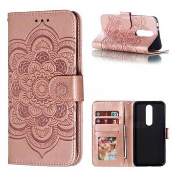 Intricate Embossing Datura Solar Leather Wallet Case for Nokia 5.1 Plus (Nokia X5) - Rose Gold