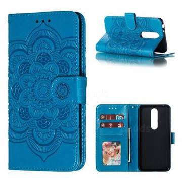 Intricate Embossing Datura Solar Leather Wallet Case for Nokia 5.1 Plus (Nokia X5) - Blue