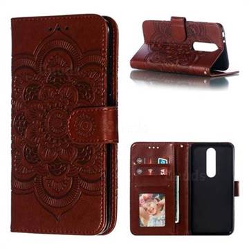 Intricate Embossing Datura Solar Leather Wallet Case for Nokia 5.1 Plus (Nokia X5) - Brown
