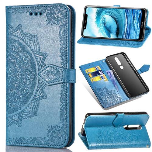 Embossing Imprint Mandala Flower Leather Wallet Case for Nokia 5.1 Plus (Nokia X5) - Blue
