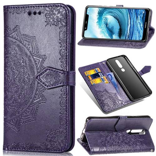 Embossing Imprint Mandala Flower Leather Wallet Case for Nokia 5.1 Plus (Nokia X5) - Purple