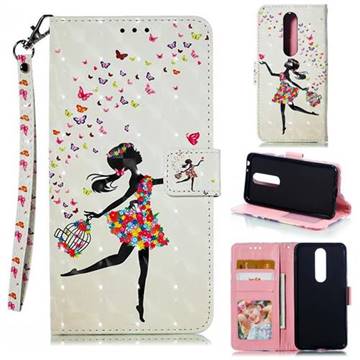 Flower Girl 3D Painted Leather Phone Wallet Case for Nokia 5.1 Plus (Nokia X5)