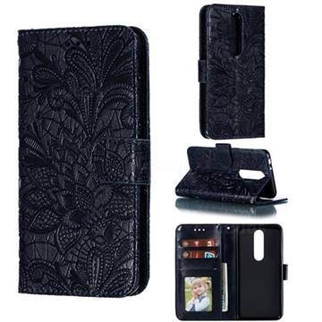 Intricate Embossing Lace Jasmine Flower Leather Wallet Case for Nokia 5.1 Plus (Nokia X5) - Dark Blue
