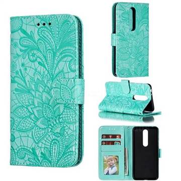 Intricate Embossing Lace Jasmine Flower Leather Wallet Case for Nokia 5.1 Plus (Nokia X5) - Green