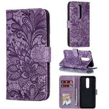 Intricate Embossing Lace Jasmine Flower Leather Wallet Case for Nokia 5.1 Plus (Nokia X5) - Purple