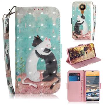 Black and White Cat 3D Painted Leather Wallet Phone Case for Nokia 5.3