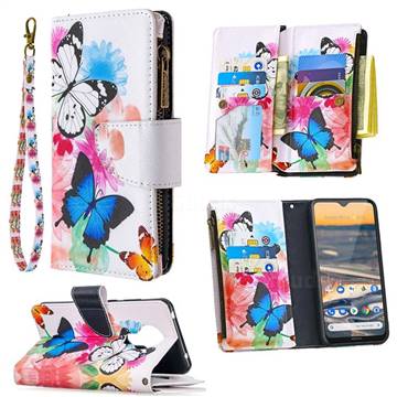 Vivid Flying Butterflies Binfen Color BF03 Retro Zipper Leather Wallet Phone Case for Nokia 5.3