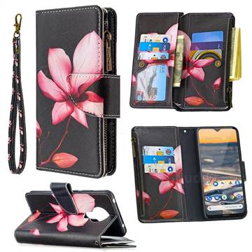 Lotus Flower Binfen Color BF03 Retro Zipper Leather Wallet Phone Case for Nokia 5.3