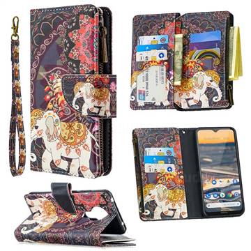 Totem Flower Elephant Binfen Color BF03 Retro Zipper Leather Wallet Phone Case for Nokia 5.3