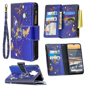 Purple Butterfly Binfen Color BF03 Retro Zipper Leather Wallet Phone Case for Nokia 5.3