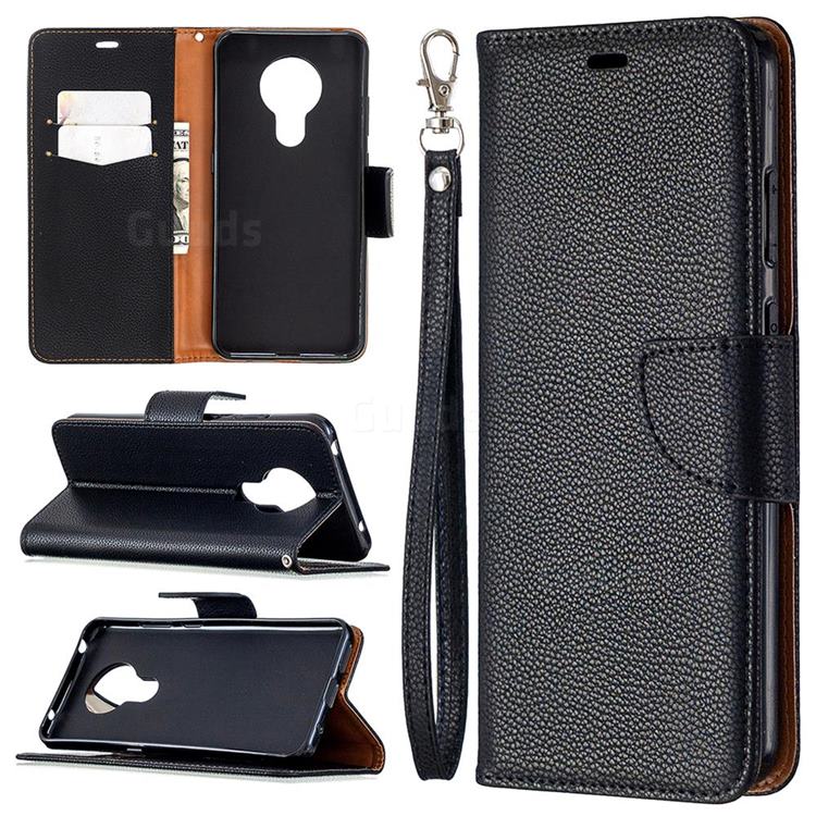 Classic Luxury Litchi Leather Phone Wallet Case for Nokia 5.3 - Black
