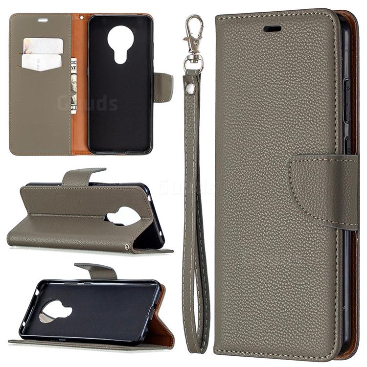 Classic Luxury Litchi Leather Phone Wallet Case for Nokia 5.3 - Gray