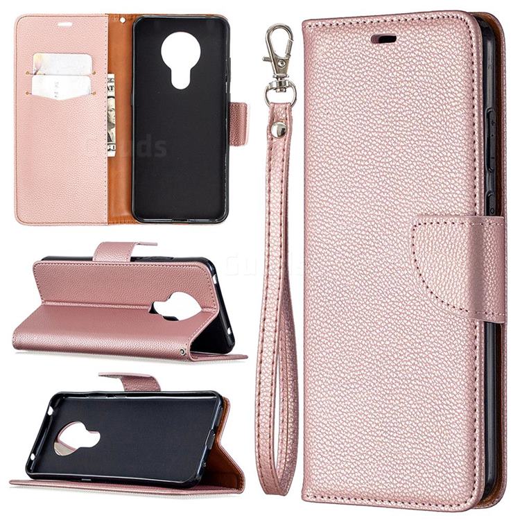 Classic Luxury Litchi Leather Phone Wallet Case for Nokia 5.3 - Golden