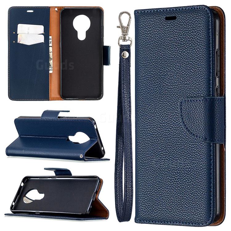 Classic Luxury Litchi Leather Phone Wallet Case for Nokia 5.3 - Blue