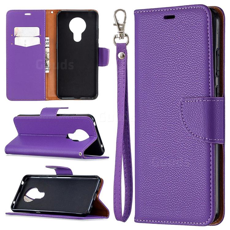 Classic Luxury Litchi Leather Phone Wallet Case for Nokia 5.3 - Purple