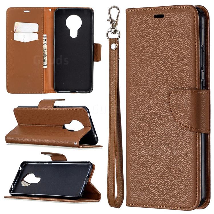 Classic Luxury Litchi Leather Phone Wallet Case for Nokia 5.3 - Brown