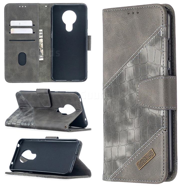 BinfenColor BF04 Color Block Stitching Crocodile Leather Case Cover for Nokia 5.3 - Gray
