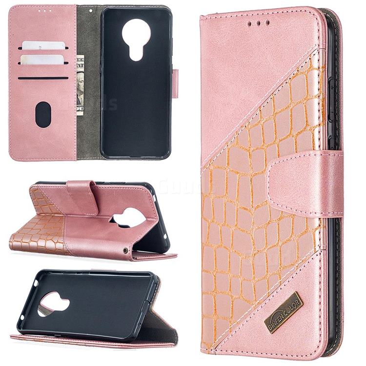 BinfenColor BF04 Color Block Stitching Crocodile Leather Case Cover for Nokia 5.3 - Rose Gold