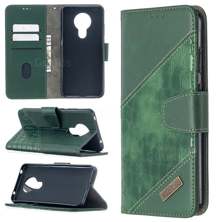 BinfenColor BF04 Color Block Stitching Crocodile Leather Case Cover for Nokia 5.3 - Green