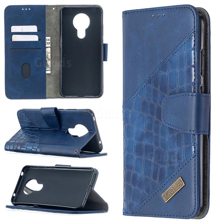 BinfenColor BF04 Color Block Stitching Crocodile Leather Case Cover for Nokia 5.3 - Blue