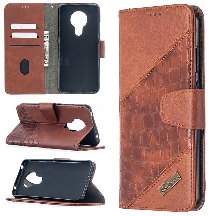BinfenColor BF04 Color Block Stitching Crocodile Leather Case Cover for Nokia 5.3 - Brown