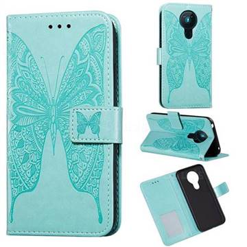 Intricate Embossing Vivid Butterfly Leather Wallet Case for Nokia 5.3 - Green