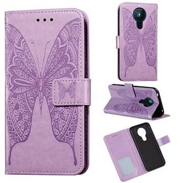 Intricate Embossing Vivid Butterfly Leather Wallet Case for Nokia 5.3 - Purple