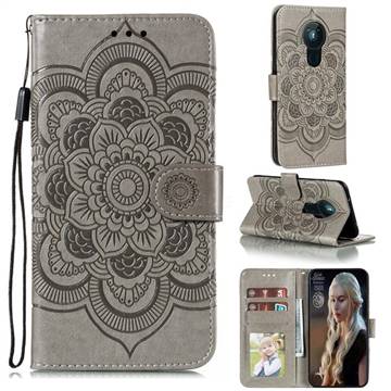 Intricate Embossing Datura Solar Leather Wallet Case for Nokia 5.3 - Gray