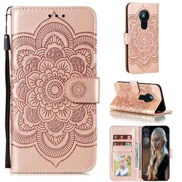 Intricate Embossing Datura Solar Leather Wallet Case for Nokia 5.3 - Rose Gold